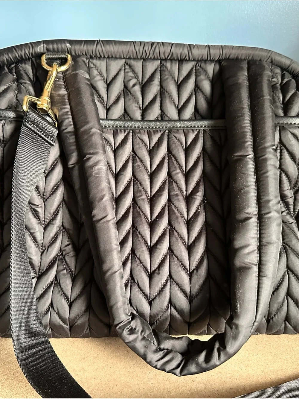 HAPP Paige Carryall Tote Black with Gold Accents